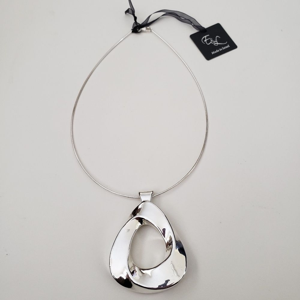 E&L Israel Sterling Silver Omega Chain Electroform Pendant Necklace